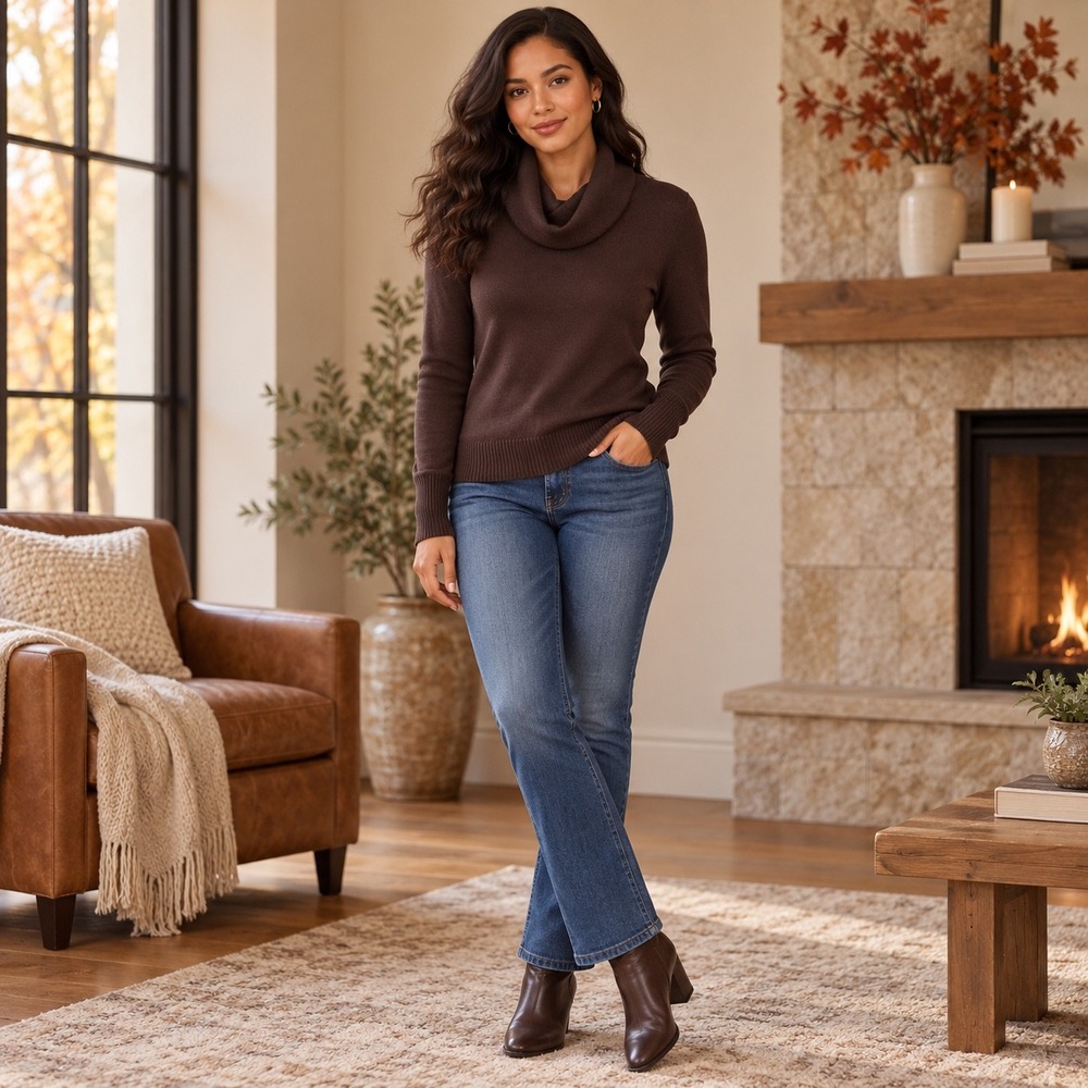 J.Crew Sweater Women L Brown Cowl Neck Merino Wool Angora Cashmere Blend